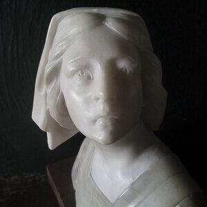 Vintage Alabaster Bust Of Joan Of Arc On Marble Base 8.25" Tall